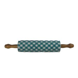 The Pioneer Woman Charming Check Ceramic Rolling Pin Teal with Floral Accents